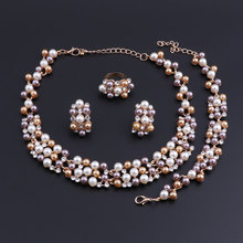 OEOEOS-Conjunto de joyería nupcial de cristal con perlas de imitación, conjunto de cuentas africanas, joyería nigeriana para fiesta y boda, 2018 2024 - compra barato