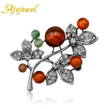 Ajojewel Colorful Natural Stone Plant Brooch Antique Jewelry Accessories Retro Rhinestone Brooch Pin Wholesale 2024 - buy cheap