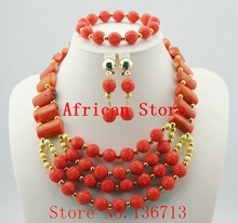 Frete grátis conjunto joias coral grânulos africanos conjunto de joias de casamento da moda r671 2024 - compre barato