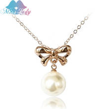 Miss Lady Silver color Korea Bow knot imitation pearl Necklaces & Pendants Wholesales Fashion Jewelry for women MLZ1275 2024 - buy cheap