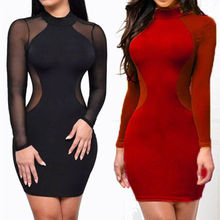 Mesh Patchwork Sexy Night Club Dress Women Bandage Bodycon Slim Long Sleeve Evening Party Pencil Mini Dresses Vestidos Autumn 2024 - buy cheap