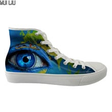 Customized Personalized 3D Blue Eyes Pattern Flats Women Shoes Canvas Fashion High-top Leisure Sneakers Women's Vulcanize Shoes 2024 - buy cheap