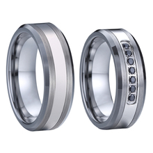 Юбилейные обручальные кольца из титана и вольфрама, мужские ювелирные изделия серебристого цвета с черным камнем, обручальные кольца для женщин 2024 - купить недорого