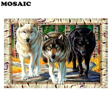 Full DIY 5D Diamond Painting Black and White Wolfs Cross Stitch Diamond Embroidery Patterns Home Decoration 2024 - buy cheap