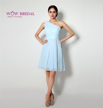 Wowbridal 2021 One Shoulder Light Blue Formal Short  Homecoming Dress Zipper Back Elegant Gowns robe de soiree 14260 2024 - buy cheap