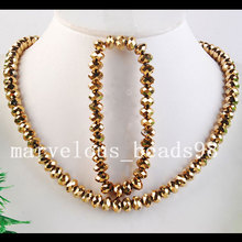 Frete grátis lindas joias ouro cristal facetado contas colar pulseira conjunto g3647 2024 - compre barato