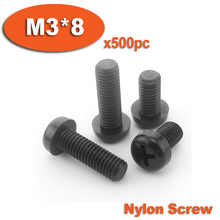 500pcs DIN7985 M3 x 8 Black Plastic Nylon Pan Head Phillips Screw Cross Recessed Raised Cheese Head Screws 2024 - buy cheap