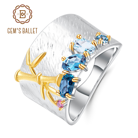 Женское кольцо из серебра 925 пробы, с натуральным голубым топазом 2022 - купить недорого