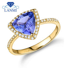 Vintage Trillion 8mm Natural Tanzanite Wedding Rings Solid 14K Yellow Gold Luxury Design for Wife Birthday Jewerly Gift  WU103 2024 - buy cheap