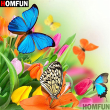 Homfun-pintura de diamante redondo/cuadrado completa, cuadro artesanal 5D, punto de cruz bordado 3D de flor y mariposa, regalo de decoración del hogar A11282 2024 - compra barato