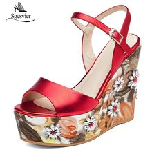Sgesvier Super heels shoes woman 2018 summer genuine leather shoes buckle platform women sandals party shoes top quality OX433 2024 - buy cheap