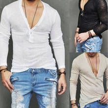 2017 Hot Men's Muscle Long Sleeve V-neck Casual Slim Fit T-shirt Tee Size S to XXL 2024 - buy cheap