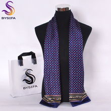 [BYSIFA] Winter Blue Plaid Men Scarves 2016 Fashion Accessories Business Blue Silk Scarf High Top Brand Long Scarves 160*26cm 2024 - buy cheap