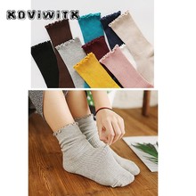 Calcetines tobilleros con volantes para mujer, calcetín de algodón elástico, en 10 colores, harajuku, kawaii, Blanco/negro 2024 - compra barato