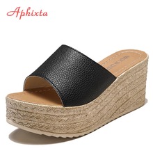 Aphixta Summer Woman Shoes Platform Wedge Slippers Beach High Heels Women Slipper Ladies Shoes Cork Gold Heel Flip Flop Sandals 2024 - buy cheap