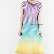 Miyake Transverse fold small loose long necked sleeveless dress color pleated dress fold dress  2024 - buy cheap