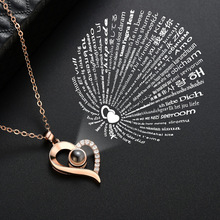 Charm 100 Languages I Love You Projection Pendant Necklaces Heart-shaped Crystal Necklace Women 2020 Valentine's Day Jewelry 2024 - buy cheap