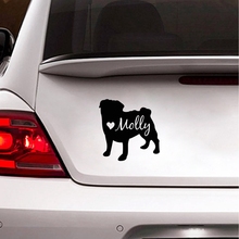 Pug Art Decor Decal Personalized Dog Name Vinyl Sticker , Custom Pet Dog Pug Silhouette Removable Decals Car Window Laptop Decor 2024 - buy cheap