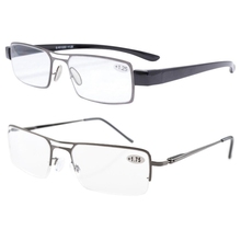 R-50 2-Pack Reading Glasses Men Women (Spring Hinge Half-rim + Plastic Full-rim) 2024 - buy cheap