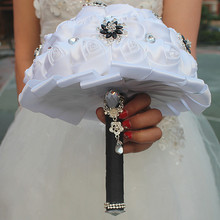 Buquê de flores artificiais em prata branca e preta, buquê de noivas com cristal e diamante, para casamento e noiva, ramo de futura esposa 2024 - compre barato