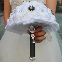 Black White Silver Artificial Flowers Bouquets Diamond Crystal Marriage Wedding Bouquet Rose Bride Bouquet Ramo De Novia 2024 - buy cheap