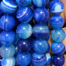 Free shipping Fashion Jewelry  6mm 8mm 10mm 12mm 14mm 16mm Blue Stripes Carnelian Round Ball Loose Beads 15.5" FG7396 2024 - buy cheap