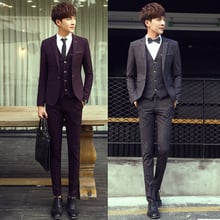 2021 Korean Men Clothing Business Casual Suit British Occupation Slim Small Suit Three Sets Formal Dress Married Singer Costumes 2024 - buy cheap