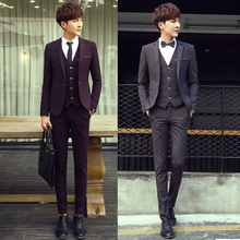 2021 Korean Men Clothing Business Casual Suit British Occupation Slim Small Suit Three Sets Formal Dress Married Singer Costumes 2024 - buy cheap