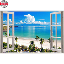 Diamond Painting cross stitch Sea Beach Window Outside Scenery full square 5d diamond mosaic natural view image 3d embroiedey 2024 - buy cheap