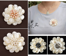 3 styles natural handmade white shell with white/black/pink pearl flower brooch 2024 - buy cheap