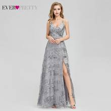 Ever Pretty Grey Sequined Evening Dresses Long V-Neck Side Split Sexy Sparkle Formal Party Gowns EP07957GY Abiye Gece Elbisesi 2024 - buy cheap