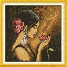 Rose girl home decor canvas people cotton Cross Stitch kits 14ct white 11ct print embroidery DIY handmade needlework wall 2024 - buy cheap