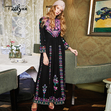 TEELYNN-Vestidos largos bohemios para mujer, vestidos de rayón con bordado floral, cuello en V, elegantes, de marca Hippie, otoño de 2018 2024 - compra barato