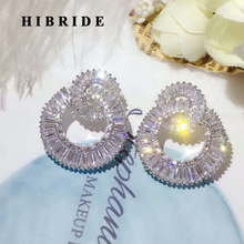 HIBRIDE New Clear Cubic Zircon Double Round Stud Earrings For Women Bridal Accessories Brincos Jewelry Patry Gifts E-939 2024 - buy cheap