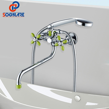 SOGNARE Torneira Da Banheira de Latão Cromado Chuveiro Set Banheira Mixer Tap Deck Montado Torneiras Chuveiro Do Banheiro Handle Dupla Chuveiro Sistema 2024 - compre barato