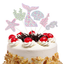 6pcs/set Ocean Cake Toppers Flags Cupcake Mermaid Cake Topper Kids Birthday Wedding Bridal Cake Wrapper Party Baking DIY Decor 2024 - buy cheap