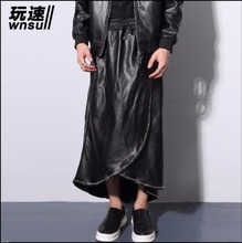 Hot New Men's Clothing Casual Plus Size Leather Pants Culottes Trousers Sarong Pants Skirt Nightclub Singer Stage Costumes 2024 - buy cheap