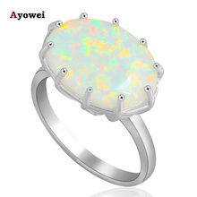 Oval shape Simple but popular design Green fire Opal Silver Stamped Ring fashion jewelry for women Ring USA size #6#7#8#9 OR613A 2024 - buy cheap
