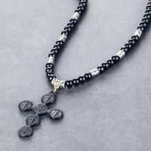 Black Color Stone Beads Necklace Religious Jewelry Gifts Saint Benedict Medal Cross Pendant Necklaces for Men kolye NC092 2024 - buy cheap