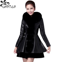 UHYTGF S-7XL Autumn Winter Coat Women Luxury PU Leather jacket Loose Outerwear fashion Faux fox fur collar fur jacket Female1137 2024 - buy cheap