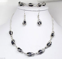 Elegant Natural Black Freshwater Pearl Necklace Bracelet Earrings Set 2024 - buy cheap