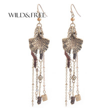 Wild&Free Handmade Jewelry Alloy Ginkgo Leaves Long Drop Earrings For Women Vintage Link Chain Tassel Earrings Fashion Lady Gift 2024 - buy cheap