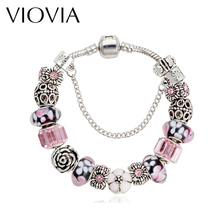 VIOVIA Design-pulseras con abalorio floral para mujer, brazaletes de cristal rosa, regalo, B15379 2024 - compra barato