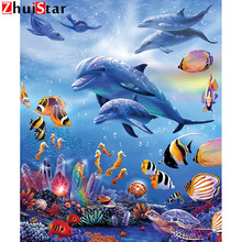 Pintura de diamante 5D artesanal, imagen completa de animales, Delfín, bordado de diamantes, mosaico cuadrado completo, imagen de decoración de diamantes de imitación XY1 2024 - compra barato