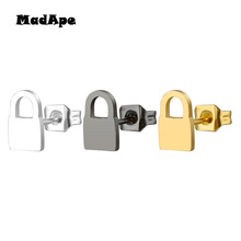 MadApe Cute Lock Earrings Stainless Steel 3 Color Gold Silver Color And Black Color Punk Style Lock Stud Earrings For Men 2024 - buy cheap