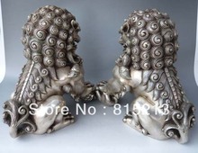 wang 000246 9" Pair Chinese Silver Guardian Lion Foo Fu Dog Statue 2024 - buy cheap