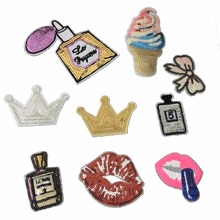 MIX 9 PS Iron on Patches for Clothes Sequins Ice Cream Crown Lips Bow Perfume Bottle Badge Sewing Stickers DIY Accessories 2024 - buy cheap