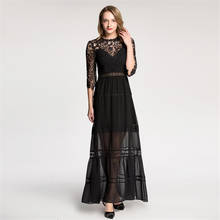 UNIQUEWHO Ladies Women Sexy Lace Dress Black Perspective Maxi Dress Slim Elegant Evening Party Dresses Spring Summer 2018 New 2024 - buy cheap