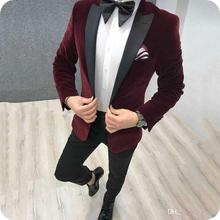 Costume Homme 2019Coat Pants Design Slim Fit Tuxedo Mens Fashion Suit Wedding Groom Suit For Men Best Man Burgundy Velvet Blazer 2024 - buy cheap