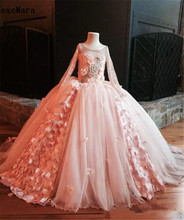 Винтажное платье для торжеств для девочек, розовые платья с цветами для девочек на свадьбу, кружевное платье с длинными рукавами и аппликацией из тюля, платье для дня рождения 2024 - купить недорого